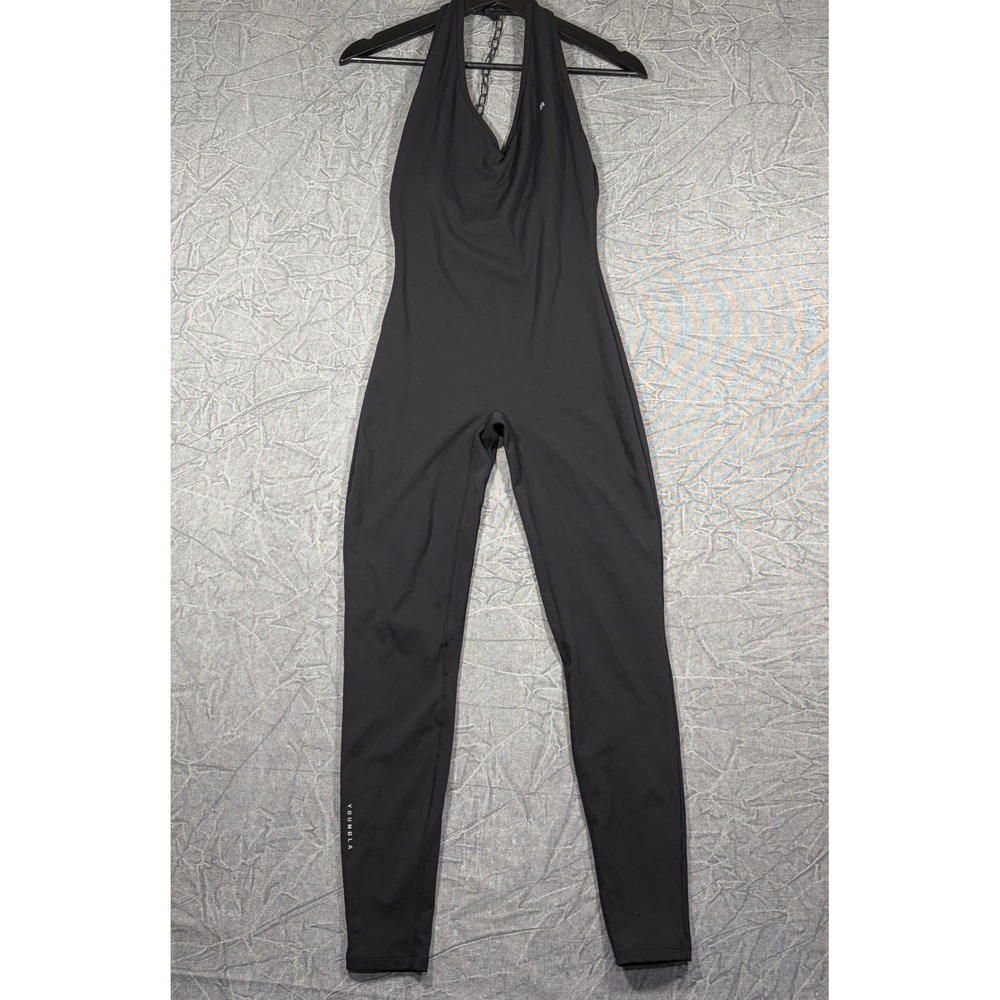 YoungLA Jumpsuit Womens M Black Halter Open Back Athletic Bodysuit Gym Wear